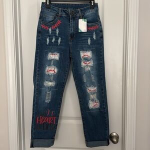 New boutique baseball jeans